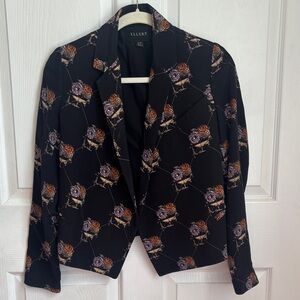 ELLERY Black Silk Floral Print Short Blazer Size 2 Novelty luxury work dressy